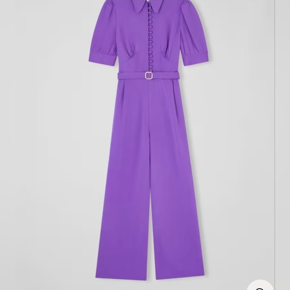LK Bennett Purple Wide-Leg Jumpsuit with Belt - Size 14 - Picture 7 of 15
